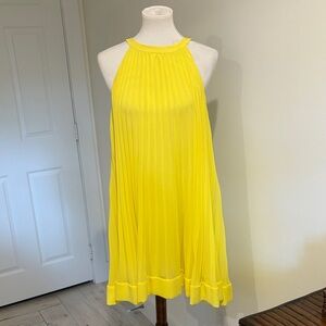 Bright Yellow Pleated Halter Dress